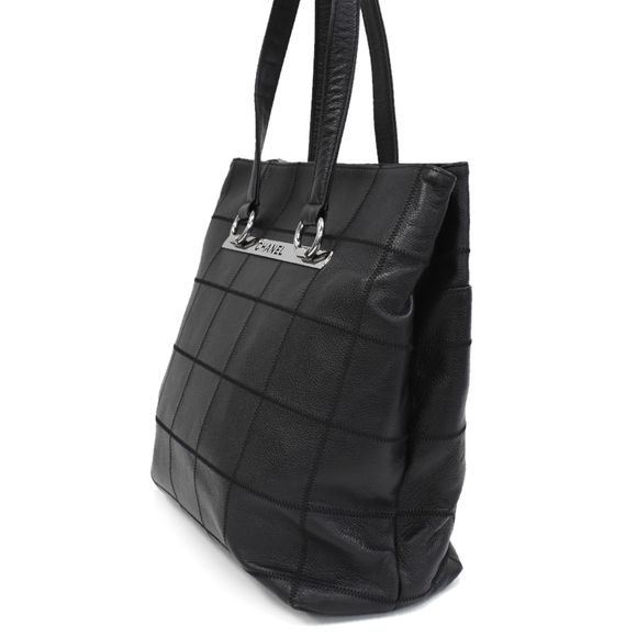 Chanel Chocolate Bar Large Tote Shoulder Bag Caviar Skin Leather Black - Picture 2 of 8